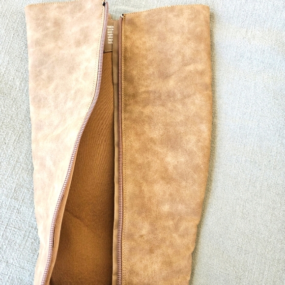 JustFab Ramonia Heeled Boot 9.5W Taupe Camel 3.5" Heel Zip Knee Winter Excellent - Picture 11 of 11